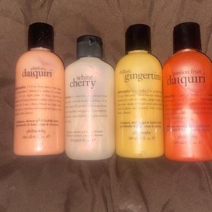 Philosophy set of four 6 ounces each 3in1 shampoo, shower gel & bubble bath